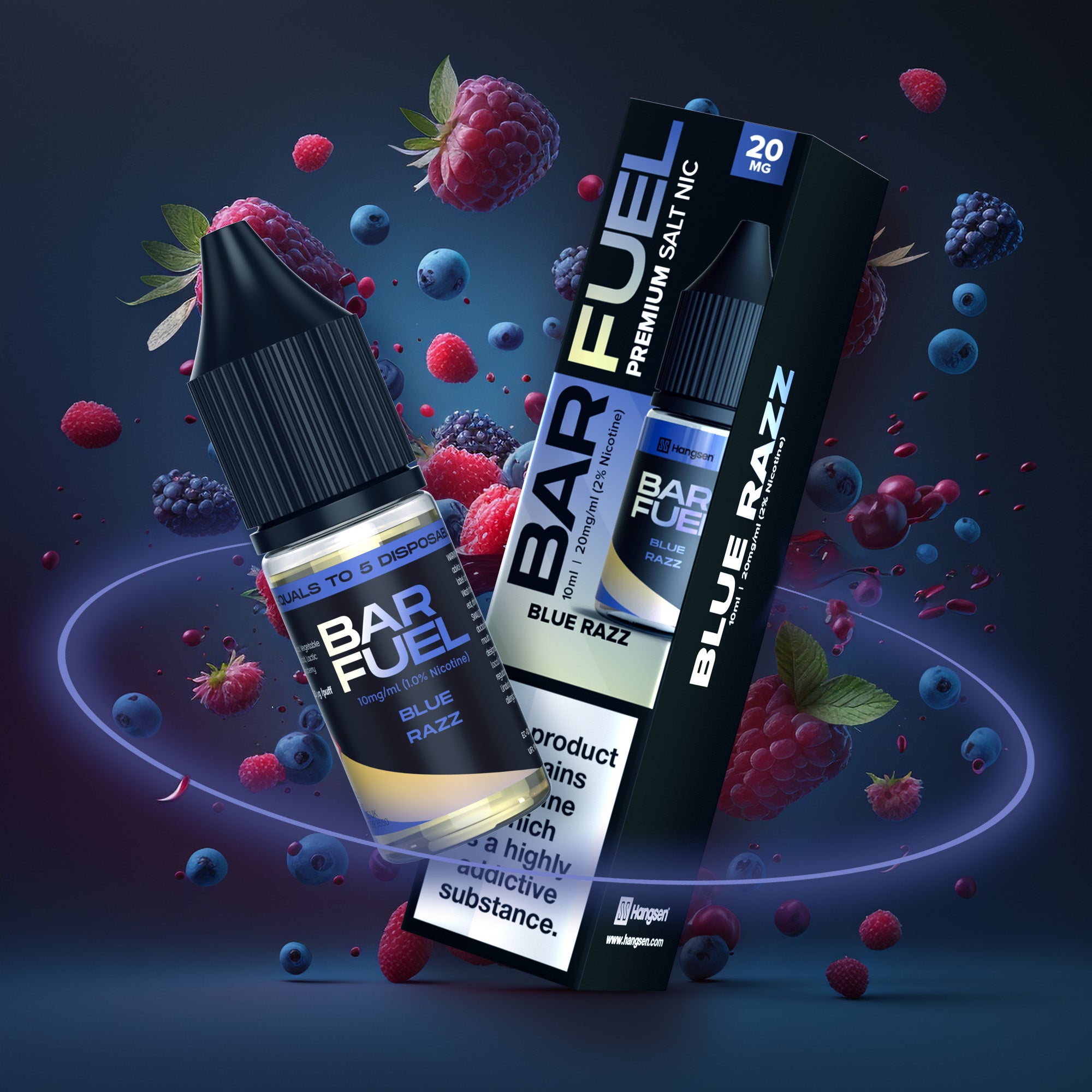 Hangsen Bar Fuel Blue Razz 10 ml 50:50 Nic Salts E-Liquid