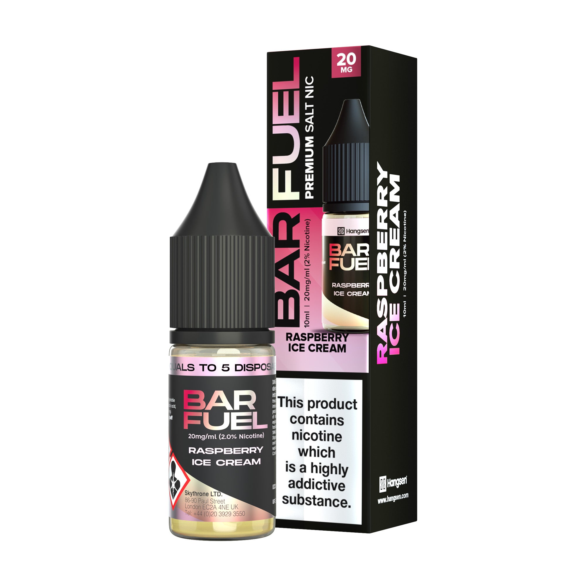 Hangsen Bar Fuel Raspberry Ice Cream 10 ml 50:50 Nic Salts E-Liquid