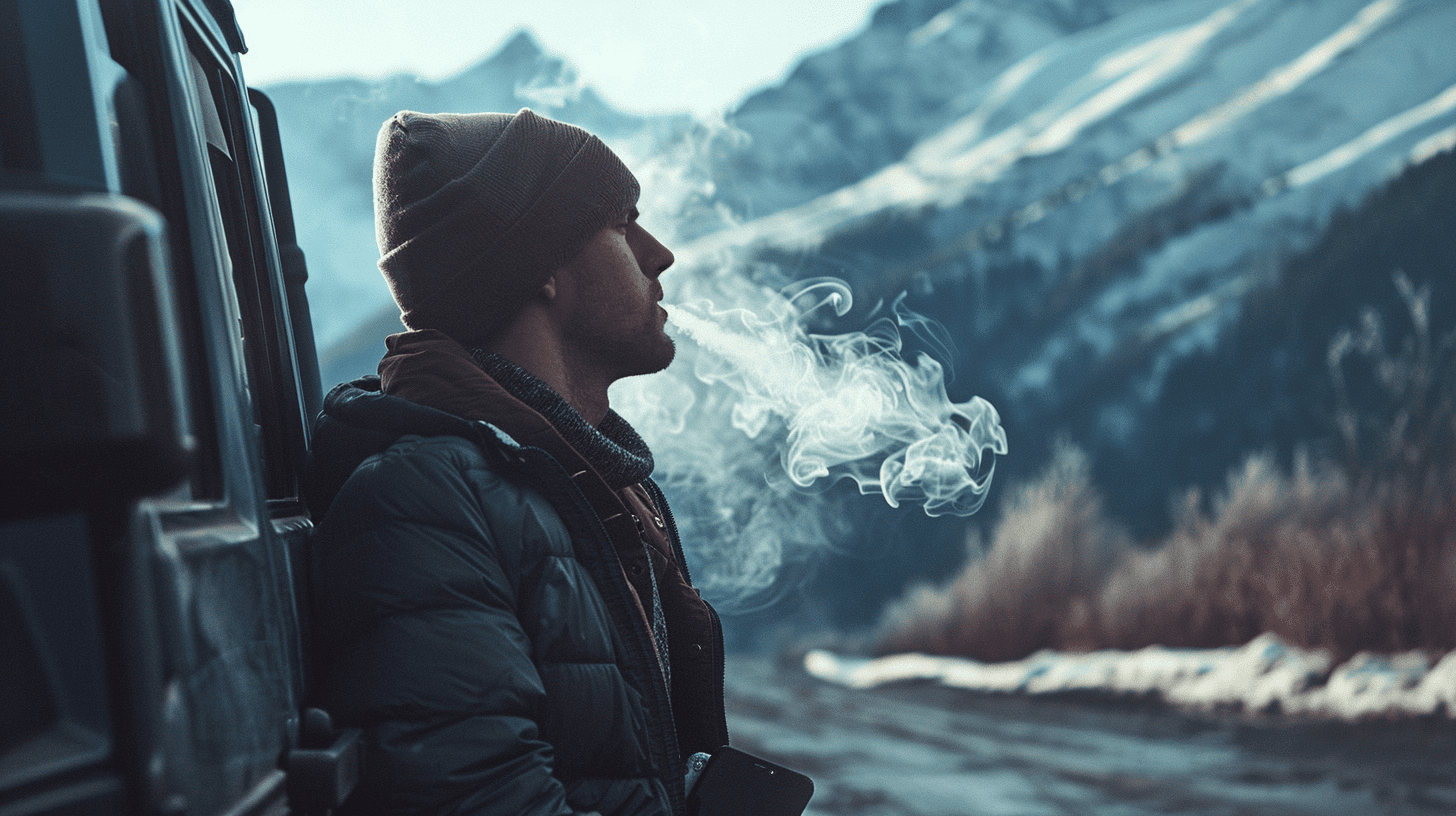 Here is a man who is enjoying vaping.
