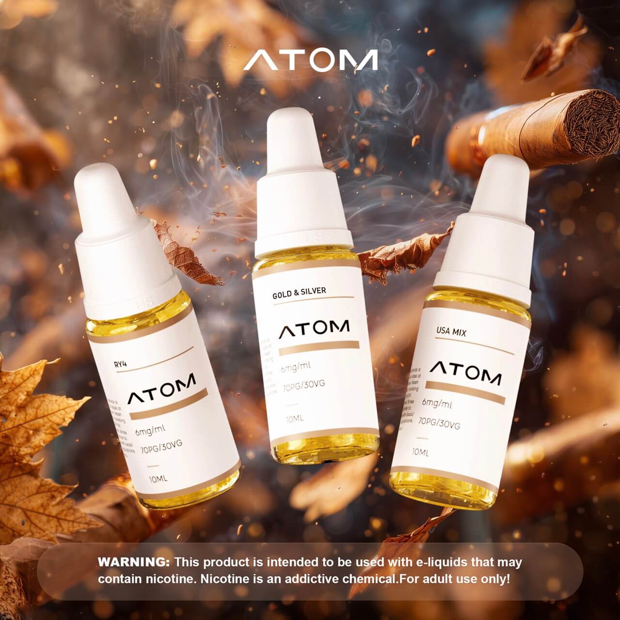 E-liquid bottles showcasing popular hangsen atom tobacco flavor options for vaping