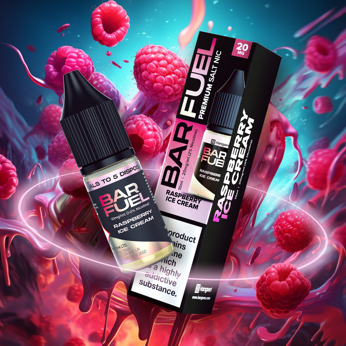 Ice Raspberry Liquid Hangsen Bar Fuel Raspberry Ice Cream 10 ml 50:50 Nic Salts E-Liquid ...